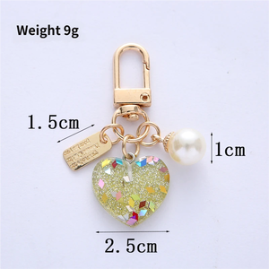 New Personality Couple Cute Heart Shaped Keychain Pearl Pendant Bling Acrylic Keychains Fashion Earphone Cover Bag <b>Car</b> <b>Keyring</b> - Product Image 6