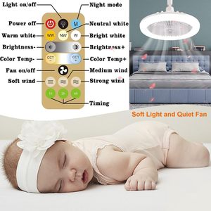 Điều khiển từ xa 3 màu đèn điều chỉnh độ sáng đa chức năng hẹn giờ đèn LED mini phòng ngủ phòng khách văn phòng đèn quạt trần E27 - Product Image 5