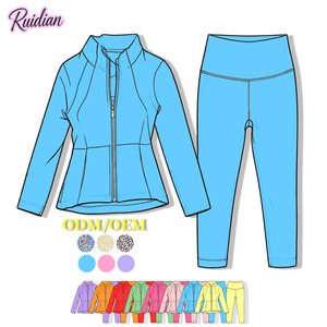 Abbigliamento Sportivo Autunnale per Ragazze Adolescenti, Giacca con Zip e Leggings OEM Personalizzati, Set Yoga in Nylon Spandex con Stampa Leopardata per Bambine - Product Image 1
