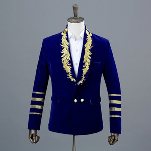 Blazer Utility da uomo ricamo abito in tessuto doppio seno Blazer maschile velluto festa da sera vestito da sera - Product Image 5