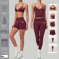 Ensemble de sport personnalisé avec logo pour femme : soutien-gorge et pantalon capri taille haute, tenue de fitness, ensemble de gym bordeaux, ensembles de yoga et d'entraînement athlétique