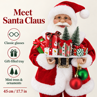 Poupées de Noël debout en plaid de 45 cm (17,7 pouces) du couple Monsieur et Madame Père Noël avec plateau cadeau – Décoration en gros