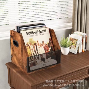 Retro wooden <b>record</b> storage box, desktop CD storage box, solid wood <b>record</b> storage box. - Product Image 3