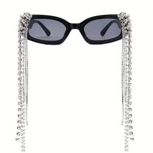 2021 Luxury Candy Color Rectangle Sunglasses <b>Steampunk</b> Diamond Eyeglasses Tassel Rhinestones Sunglasses Women - Product Image 4