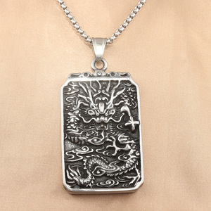 Pendentif Dragon de style chinois en acier inoxydable, collier à thème animal, cadeau unisexe 280751 - Product Image 1