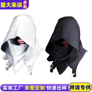 MANGGUO Men's Black Medieval Assassin Hooded <b>Cape</b> with Face Mask Halloween Cosplay Costume - Product Image 4