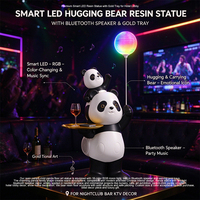 Statue d'ours en résine LED intelligente avec haut-parleur Bluetooth et plateau doré – Figurine artistique pour décoration de boîte de nuit, bar, KTV