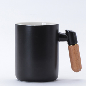 Nordic Style <b>Ceramic</b> <b>Mug</b> With Wooden Handle And <b>Lid</b> Solid Color <b>For</b> Coffee Tea Breakfast Promotion - Product Image 4