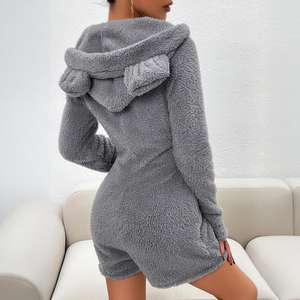 Automne hiver femmes décontracté à manches longues à capuche combinaison pur Polyester Mini barboteuse fourrure <span class=keywords><strong>polaire</strong></span> ensemble fermeture à glissière - Product Image 4