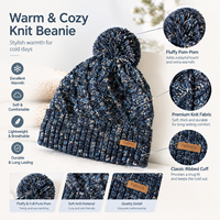 Bonnet unisexe personnalisé en tricot torsadé mélange de couleurs avec revers et pompon, élégant, doux et chaud, idéal pour les sorties hivernales et les balades urbaines