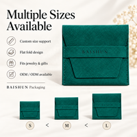 Pochette enveloppe personnalisée OEM ODM avec logo, petite, en microfibre de daim synthétique vert émeraude, avec rabat frontal pour emballage cadeau de bijoux