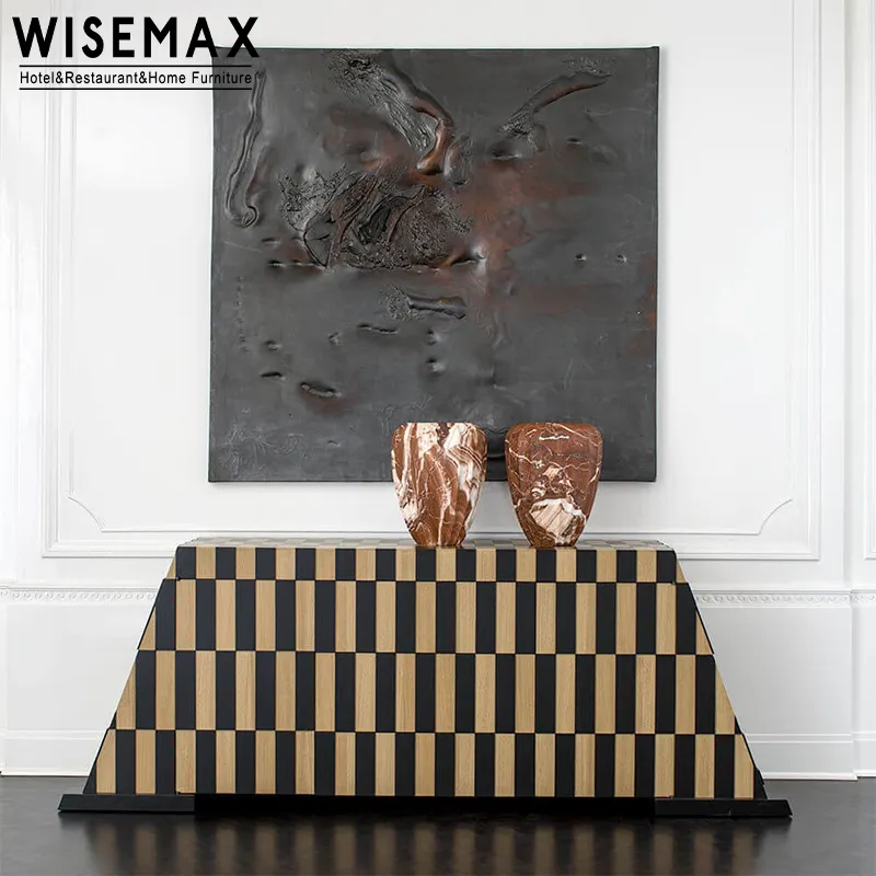 WISEMAX Dekorasi seni desainer kontemporer furnitur rumah trapeziform kayu cosonle kabinet penyimpanan konsol tv ruang tamu