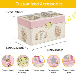 Boîte à musique vintage florale avec chat, miroir étoilé, figurine rotative et serrure, cadeau d'anniversaire Kawaii pour filles et enfants - Product Image 4