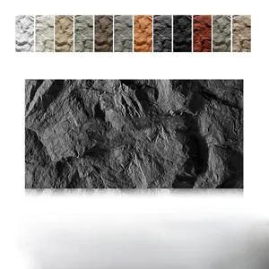 น้ําหนักเบากลางแจ้งตกแต่งภายนอก Pu Faux หินภูเขาผนังผนังแผงผนังแผงหินโพลียูรีเทนหิน Pu สีดํา