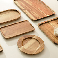 Plateau de service en bois d'acacia rustique plateau carré Rectangle solide thé café assiette de mariage gravé à la main en bois plateau roulant plat