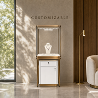 Vitrine à bijoux autoportante en or rose, avec tiroirs verrouillables et éclairage LED, pour magasin de bijoux