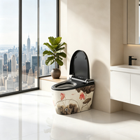 WC monobloc en céramique vintage avec motif fleur de lotus, toilettes de luxe rétro pour salle de bain, hôtel, villa
