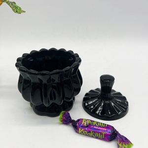 Decorazioni per la casa ristorante Coffee Bar Decor <span class=keywords><strong>elegante</strong></span> portagioie in cristallo di vetro nero <span class=keywords><strong>zuccheriera</strong></span> con coperchio - Product Image 3