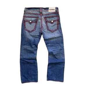DiZNEW Custom High Street Embroidered Ripped Jeans Vintage Denim Jeans Wholesale Dark Wash Distressed Streetwear Jeans