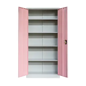 Harga grosir 2024 lemari arsip baja kantor penyimpanan desain merah muda dengan kunci