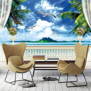 3D tridimensional estilo mediterráneo playa Mural Tv Fondo papel tapiz dormitorio sofá Fondo papel tapiz Mural - Product Image 5