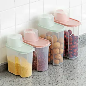 Large Kitchen Dry Food Storage Box Plastic Grain Tank Cereal Storage Box 2.5L/1.9L Sealed Storage Jar