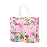 Sac de courses écologique personnalisé en tissu non tissé laminé RPET, réutilisable, motif dessin animé, design pliable, pour l'emballage d'aliments et d'épicerie