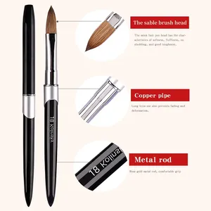 Pincel de Uñas Profesional de Lujo <span class=keywords><strong>Kolinsky</strong></span> 100% Pelo <span class=keywords><strong>Kolinsky</strong></span> Suave Ovalado/Plano Mango Metálico Negro Multifuncional - Product Image 2