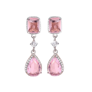 Orecchini Pendenti da Donna E3039 Placcati Oro Rosa con Gemma Rosa Taglio a Pera e Incastonatura a Castone, Gioielli Romantici per Feste e Moda - Product Image 1