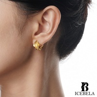 Boucles d'oreilles créoles compactes en argent sterling S925 plaqué or 18 carats avec trèfle à quatre feuilles et fleur d'agate, bijoux raffinés pour filles