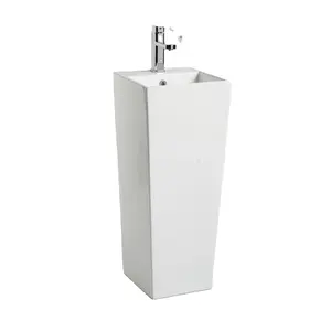 Home/Hotel/Resturant/Bathroom Freestanding One Piece Pedestal Sinks Bathroom Glossy White Ceramic Hand Wash Pedestal Sink Basin