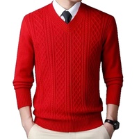 Pull en laine épais à col en V zippé pour homme, collection automne-hiver, tricot jacquard décontracté grande taille, durable et très élastique