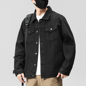 Chaqueta Bomber <span class=keywords><strong>de</strong></span> Mezclilla para Hombre, Estilo Retro, Negra, con Cuello Alto, Resistente al Viento, con Logotipo Frontal, Estilo Casual, para Primavera y Otoño, Ropa <span class=keywords><strong>de</strong></span> Trabajo - Product Image 4