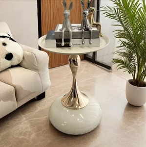 Mesa de Centro Redonda de Fibra de Vidrio con Forma de Travertino, Estilo Wabi Sabi, Minimalista, Moderna y Lujosa, para la Sala de Estar - Product Image 3