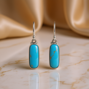 Orecchini Pendenti in Oro Bianco con Turchese E4796, Montatura a Castone, Classici da Donna - Product Image 2