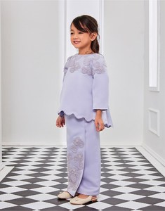 <strong>Wholesale</strong> <strong>Malaysia</strong> <strong>Clothes</strong> Baju Kurung Cotton Floral Printed Tops with Ruffles and Elastic Long Skirt Dress for <strong>Kids</strong>