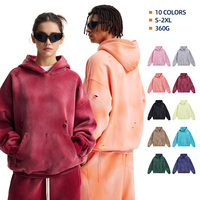 Sweat-shirts personnalisés en coton mélangé 360 g/m² avec trous déchirés et poche, effet délavé, vente en gros