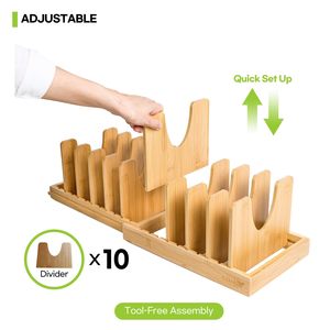 Caja de almacenamiento de cocina de bambú natural ajustable, bandeja para hornear galletas, cubierta de olla, estante extensible para platos para almacenamiento de corte de sartenes - Product Image 4
