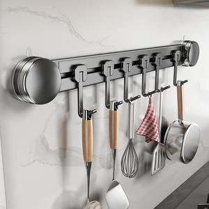 Support mural de rangement pour cuisine avec crochets à ventouse pour ustensiles, casseroles, cuillères, spatules, sans perçage - Product Image 1