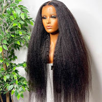 Peluca de Cabello Humano Virgen Brasileño con Frente de Encaje Yaki HD 13x4 al por Mayor, Peluca con Frente de Encaje sin Pegamento, Estilo Lacio Rizado para Mujeres Negras