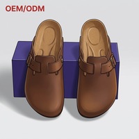 Mules sabots en cuir huilé, vente en gros directe usine, semelle intérieure Boken personnalisée, chaussures d'intérieur confortables à enfiler pour hommes et femmes, en vrac
