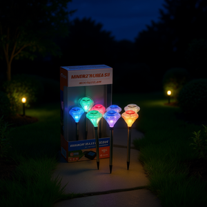 4 lampes solaires à piquet de jardin avec LED à 7 couleurs changeantes, étanches IP44, corps en plastique, contrôle par capteur de lumière, pour patio, cour - Product Image 2