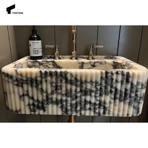 Tostone bianco Calacatta Viola marmo naturale lavello a parete per la casa moderna Villa Hotel bagno bagno interno vanità - Product Image 3