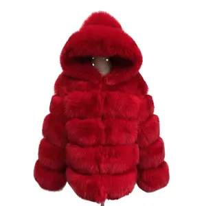 Mantel Bulu Asli Potongan Wanita Terlaris Mantel Bulu Rubah Bertudung Hangat Musim Dingin Wanita Tebal