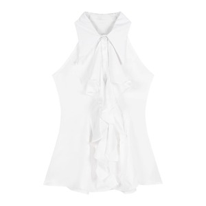 White Off Shoulder Ruffled Blouse Women Summer Slim Fit Elegant Top Everyday Wear Solid Color Polyester Shirt - Product Image 5