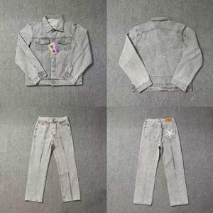 Ensemble veste et <span class=keywords><strong>pantalon</strong></span> en jean avec logo brodé étoile à cinq branches Devil Island pour hommes et femmes, style décontracté américain <span class=keywords><strong>Corteiz</strong></span> - Product Image 5