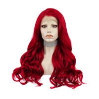 Perruques en cheveux synthétiques résistants à la chaleur Futura Swiss Lace 24inch Celebrity couleur rouge vague pre-plucked Natural Hairline