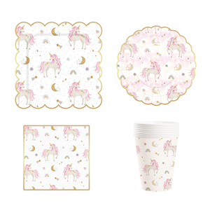 Ensemble de décoration de fête d'anniversaire pour enfants DAMAI, vaisselle jetable sur le thème de la licorne pour fête d'anniversaire, assiettes en papier jetables - Product Image 5