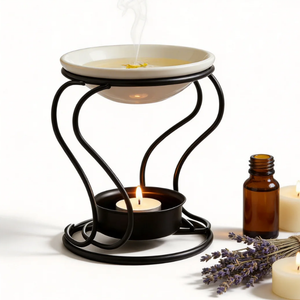 Romántico Calentador de Aceite para Velas de Té Europeo, Quemador de Aceite Metálico con Plato de Cerámica para Velas de Té - Product Image 1
