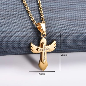 Collar con Colgante de Cruz en Forma de Ala de Circonia y Acero Inoxidable para Mujeres y Hombres, Amuleto de Cristo, Cadena de Oración, Accesorios de Joyería Metálica - Product Image 2